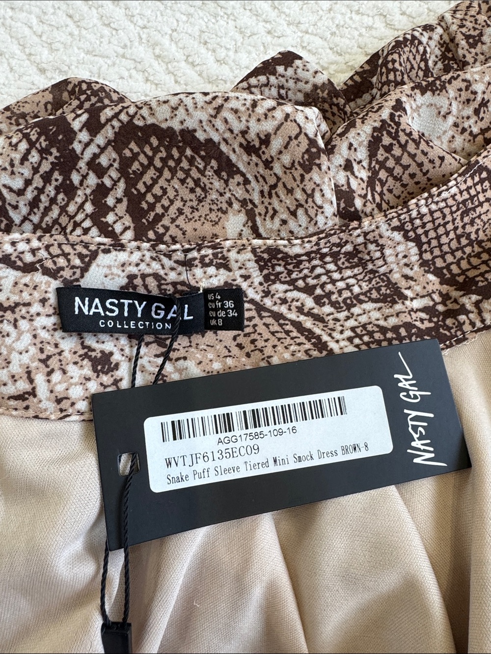 NWT Nasty Gal Snake Print Mini Dress in Brown Sz 4 - Picture 7 of 10
